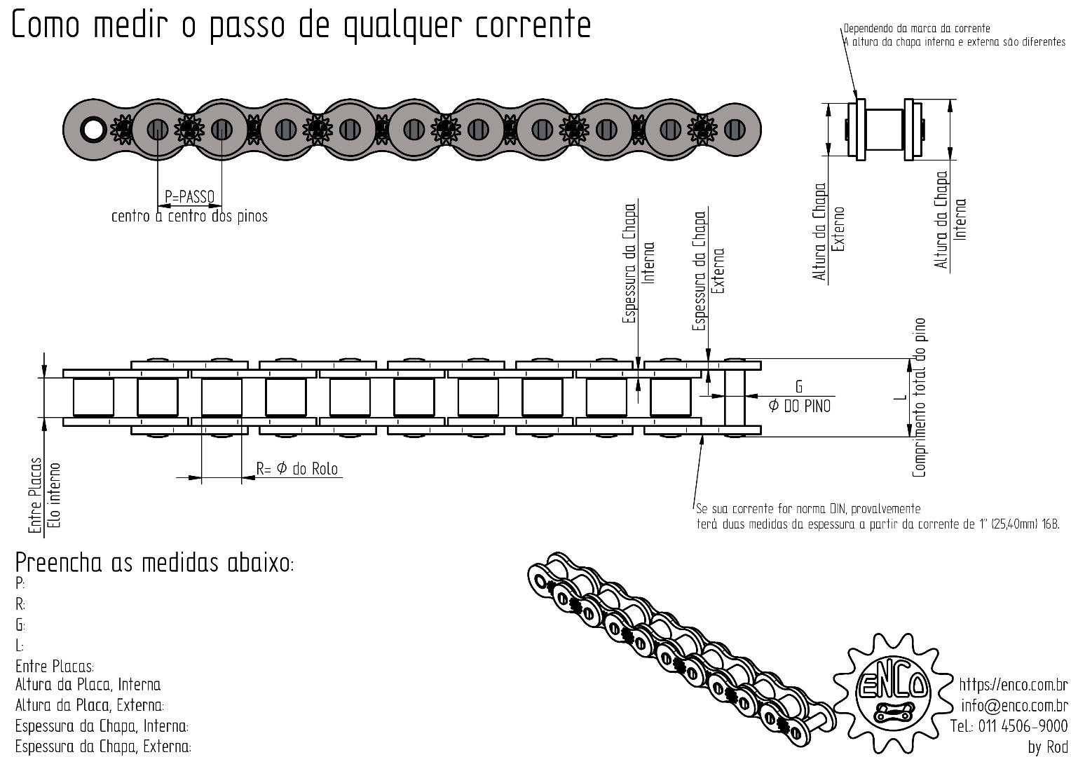 Como medir o passo de qualquer corrente de rolos e transmissao - How to Measure Roller Chain Size