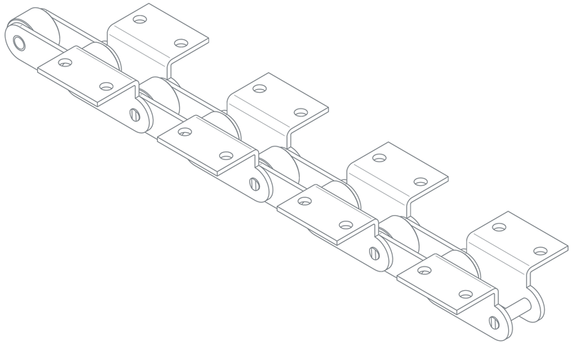 CORRENTE DE PASSO LONGO / CORRENTE DE PASSO DUPLO COM ABA/ADICIONAL K2