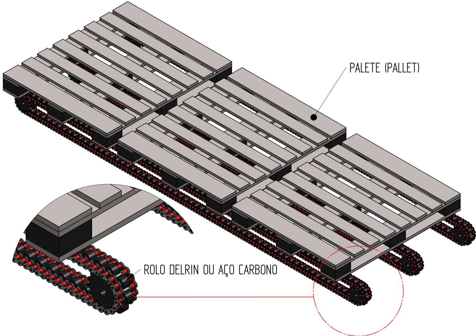 TRANSPORTADOR DE PALETES - PALLET CONVEYOR CHAIN-ACCUMULATION CHAIN - CORRENTE PARA ACUMULO 